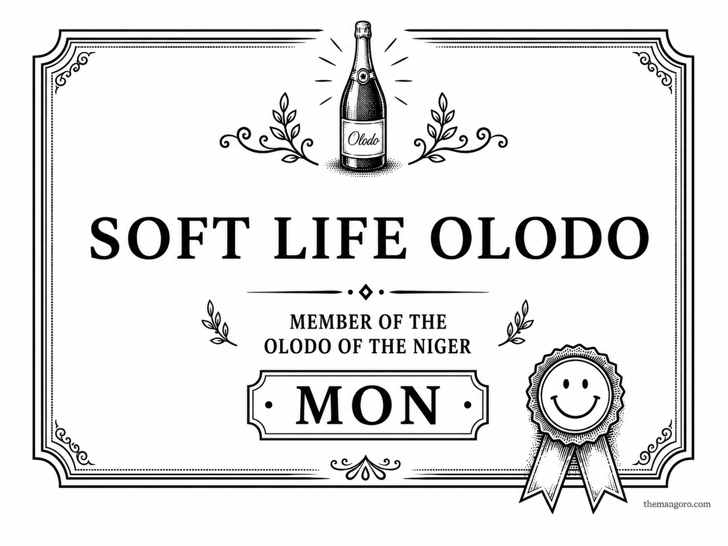 Award plaque for Soft Life Olodo, Member of the Olodo Niger, MON.