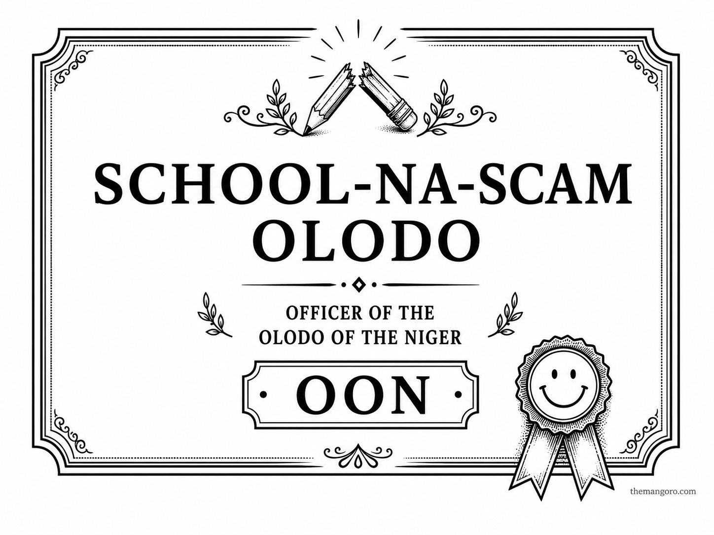 Award plaque for School-Na-Scam Olodo, Officer of the Olodo Niger, OON.