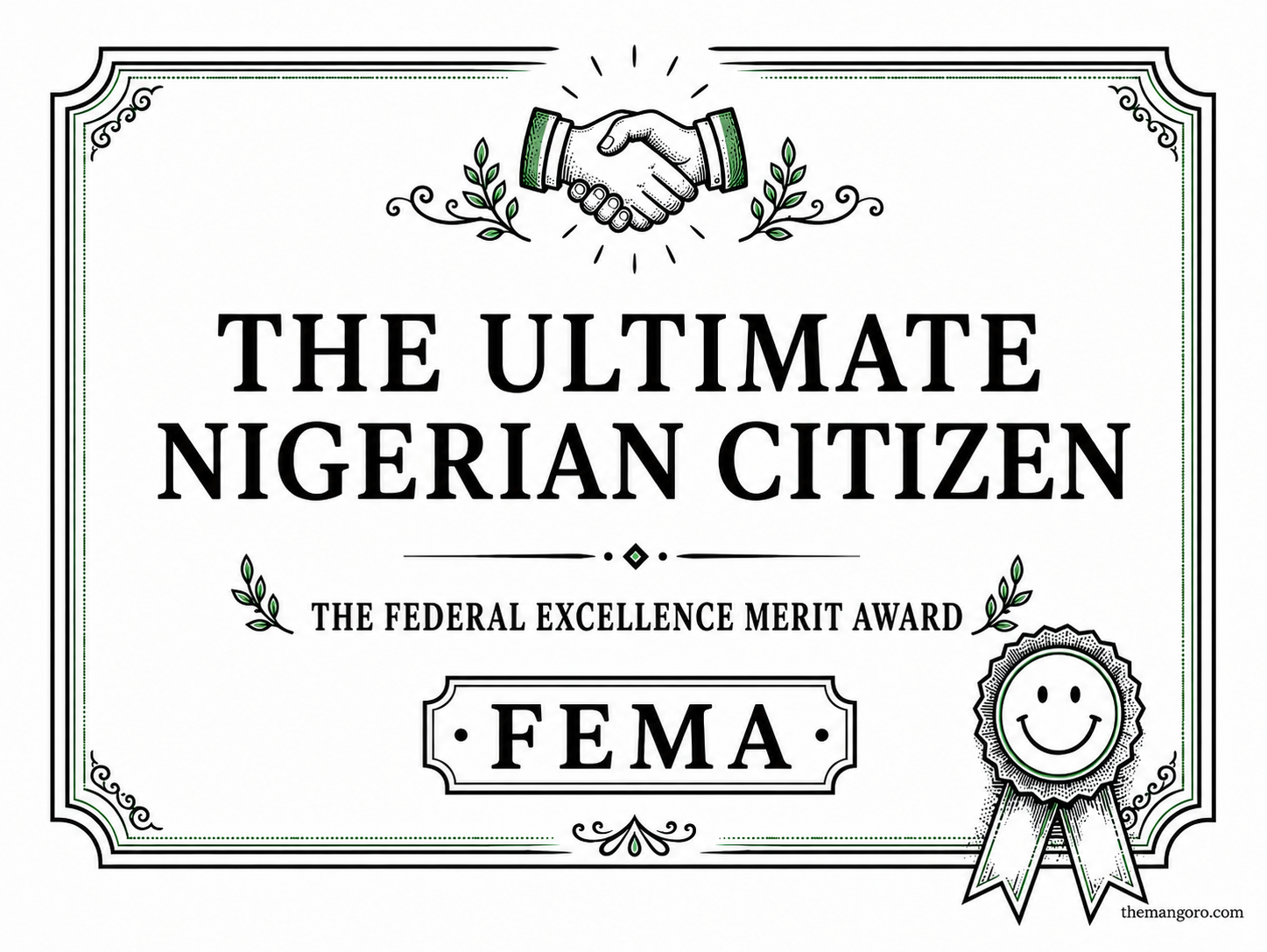 Award plaque for The Ultimate Nigerian Citizen, The Federal Excellence Merit Award, FEMA.