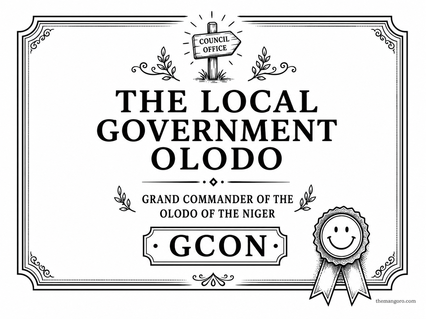 Award plaque for The Local Government Olodo, Grand Commander of the Olodo Niger, GCON.